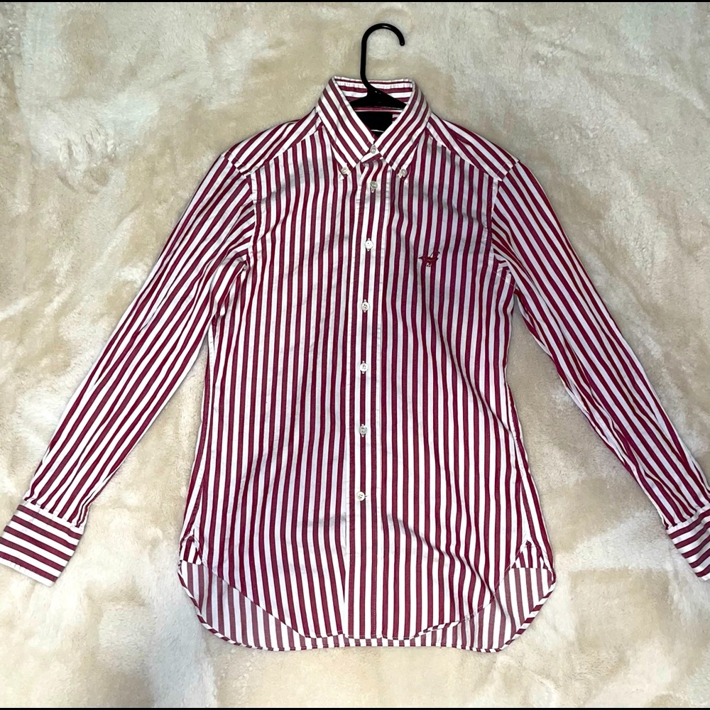 Slim Fit Façonnable Shirt, Maroon & White Striped